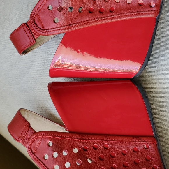 Kenneth Cole Reaction Leather Red Wedge Peep Toe Slingback Sandals SIZE: 10M - Picture 9 of 16